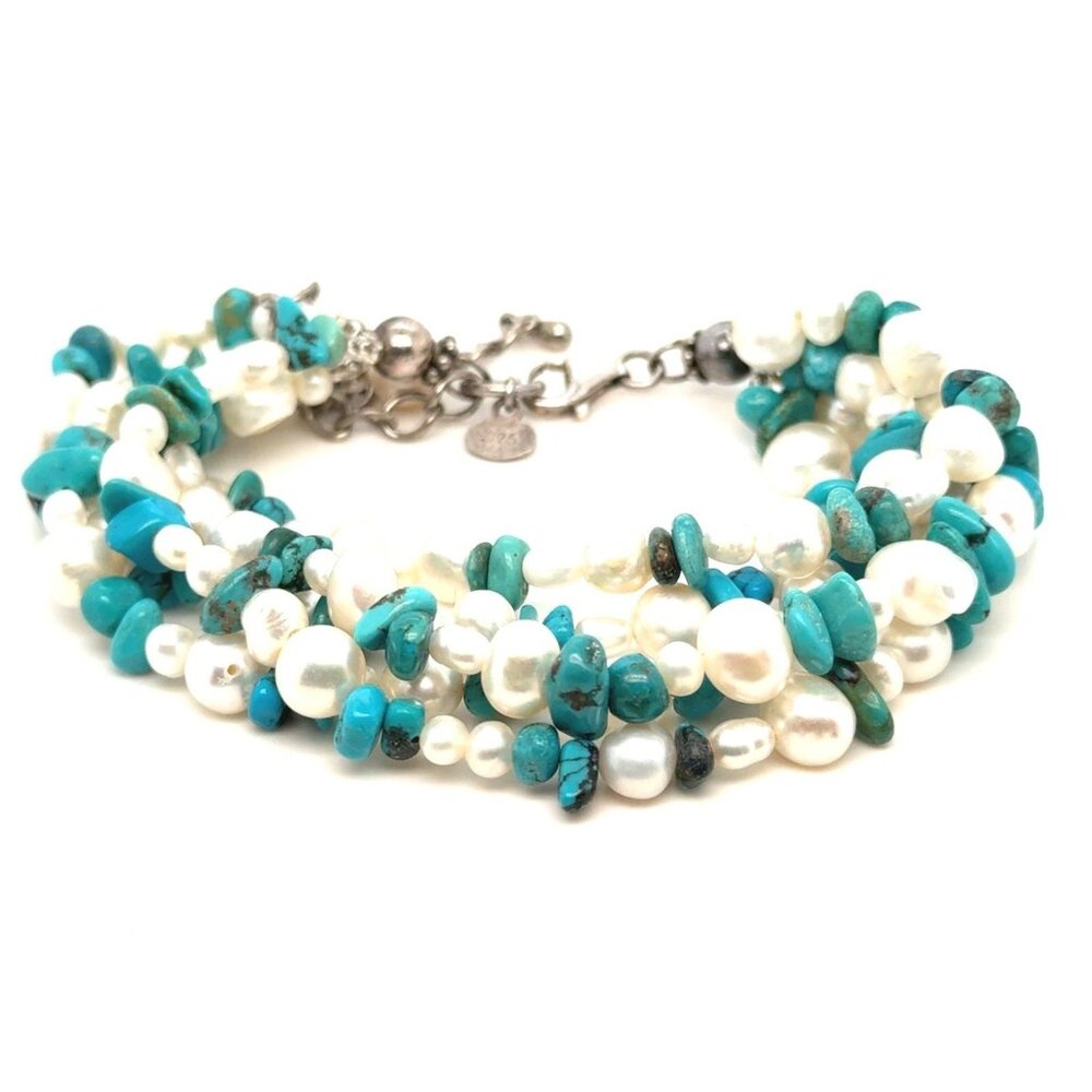 Tica‎ Rosa 925 MultiStrand Pearls/Turquoise Bracelet